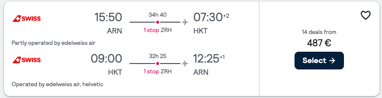 Booking example for flight from Stockholm (ARN) to Phuket (HKT).