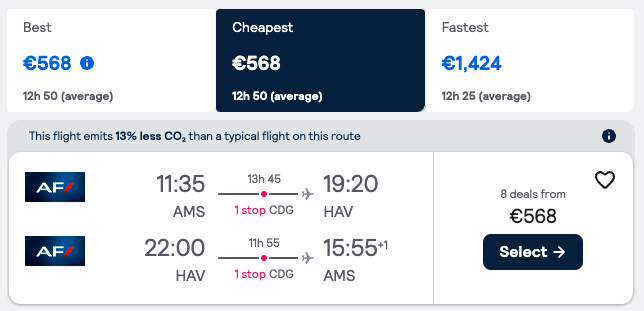 Amsterdam (AMS) to Havana (HAV), Cuba from €568 Roundtrip