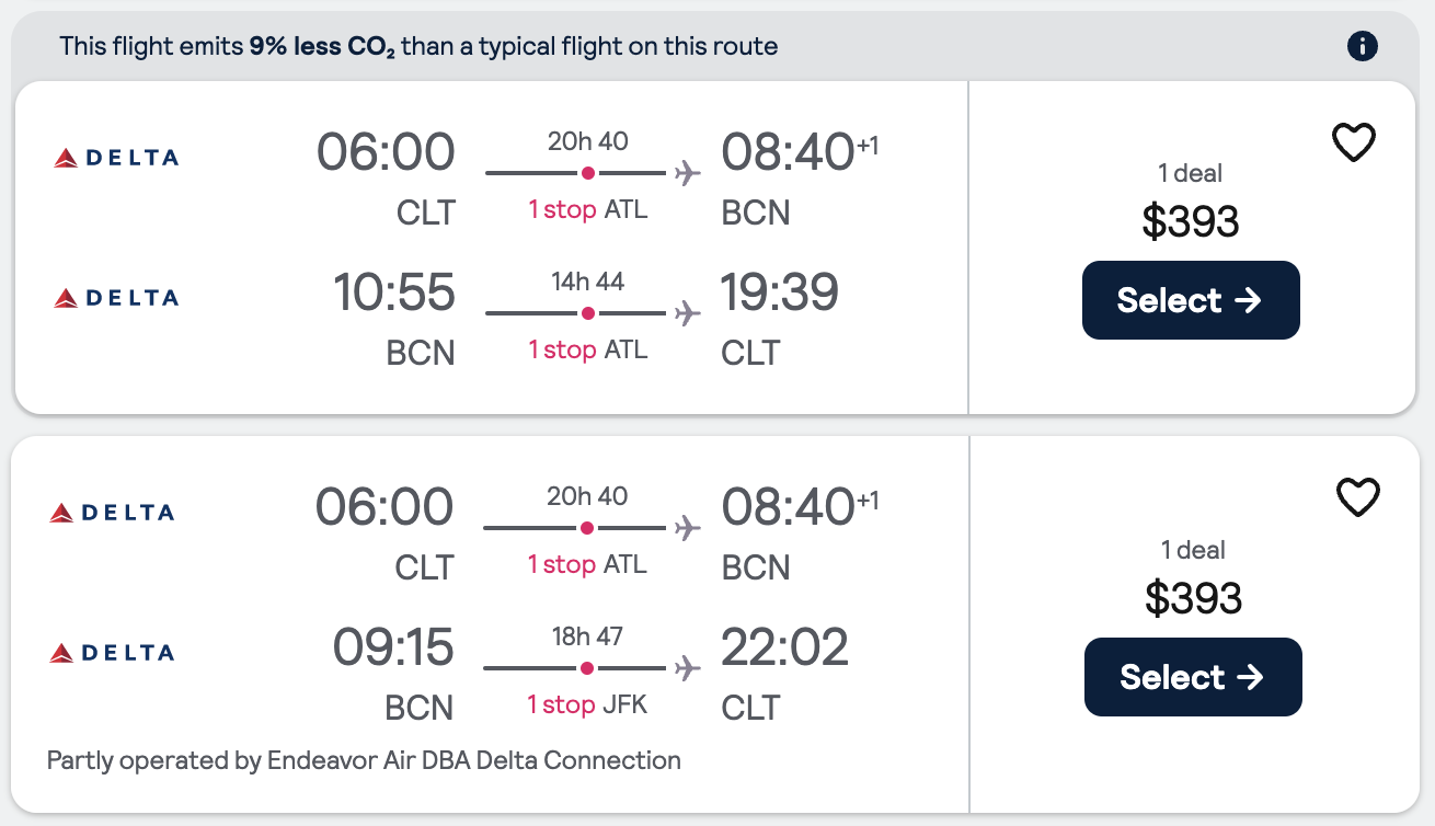 Flight from Charlotte (CLT), North Carolina to Barcelona (BCN), Spain for only $393 Roundtrip.