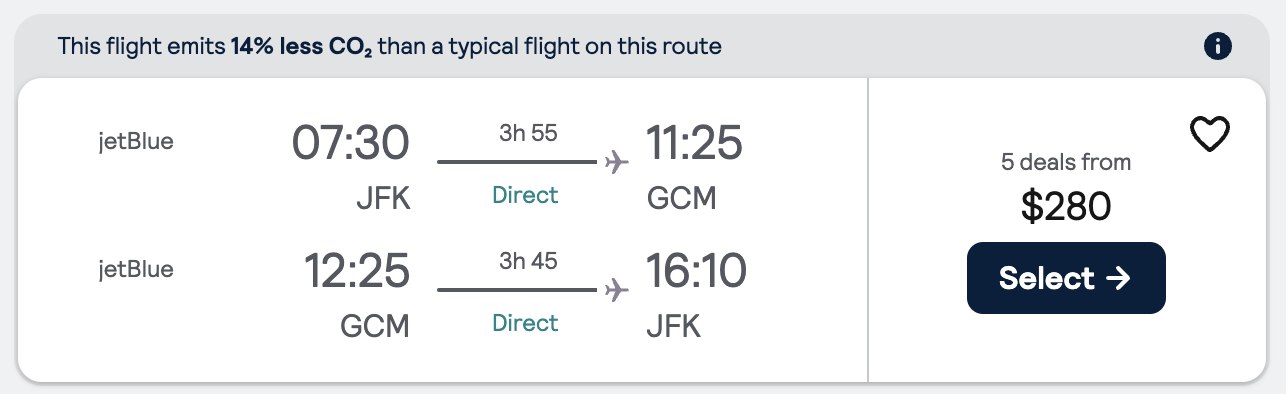 New York City (JFK) to the Cayman Islands (GCM) for only $280 Roundtrip Nonstop!