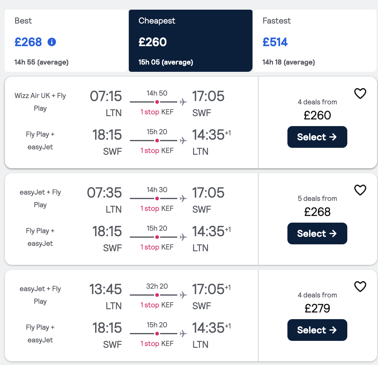 London to New York. Skyscanner.