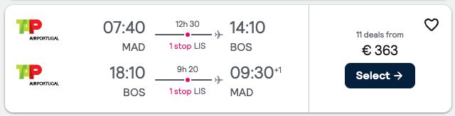 Flight from Madrid (MAD), Spain to Boston (BOS), USA from €263 Rounstrip!