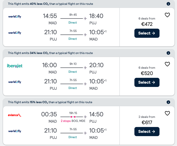 Madrid to the Dominica Republic. Skyscanner.