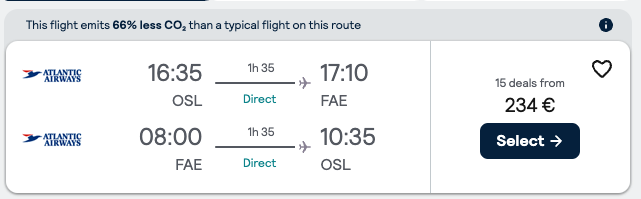 Cheap flight from Oslo (OSL) to Faroe Islands (FAE) for €234 Nonstop