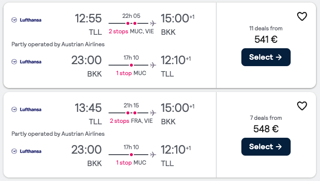 Tallinn (TLL), Estonia to Bangkok (BKK), Thailand for €541 Roundtrip