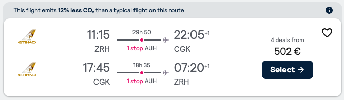 Zurich (ZRH), Switzerland to Jakarta (CGK), Indonesia for only €502 Roundtrip